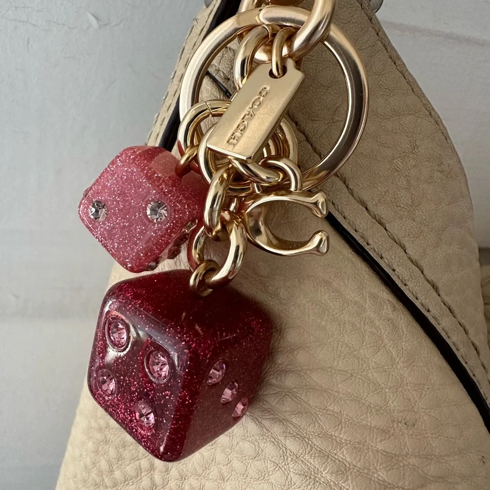 Coach red dice cluster  charm / key fob Gold ,pink and Red . NWOT - Picture 2 of 11